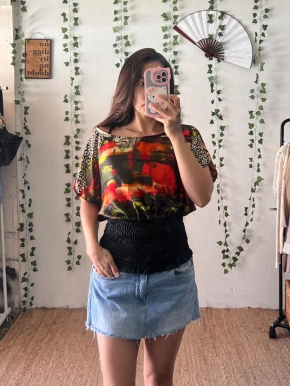 Pronto USA Y2K abstract print butterfly sleeve top size M